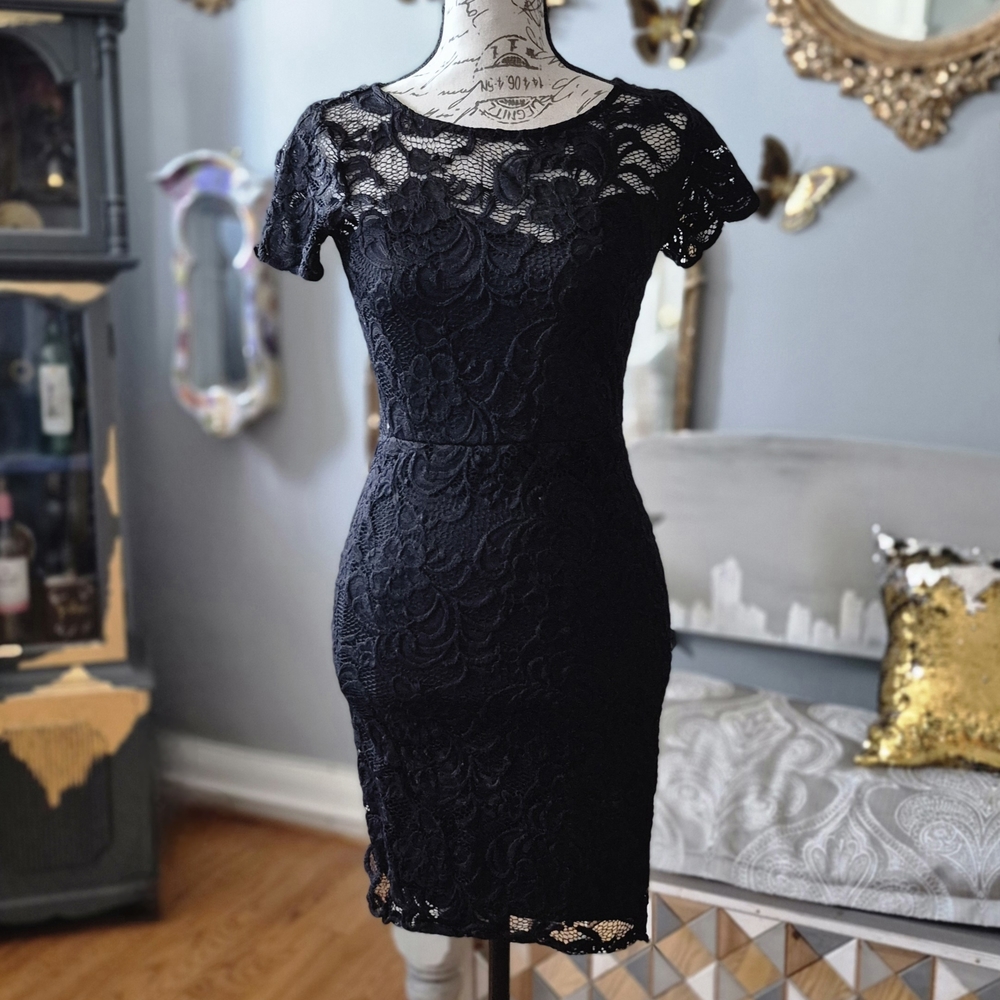 Ambiance Whimsigoth Goth Romantic 90s Vibe Black Lace Mini Dress Small